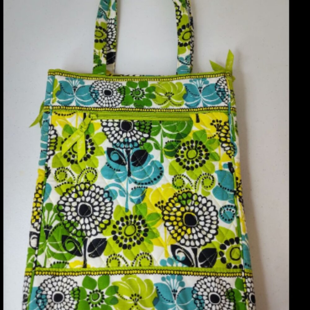 Vera Bradley Laptop Bag Green/Yellow Checkpoint Friendly 14 X 12 in (C1)